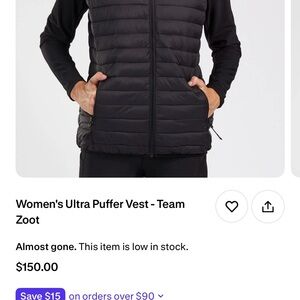 Zoot Women's black Puffer Vest - XS